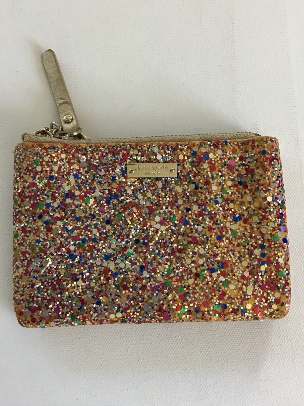 Kate Spade New York Multicolor Glitter Zip Pouch Wristlet Coin Purse Keychain